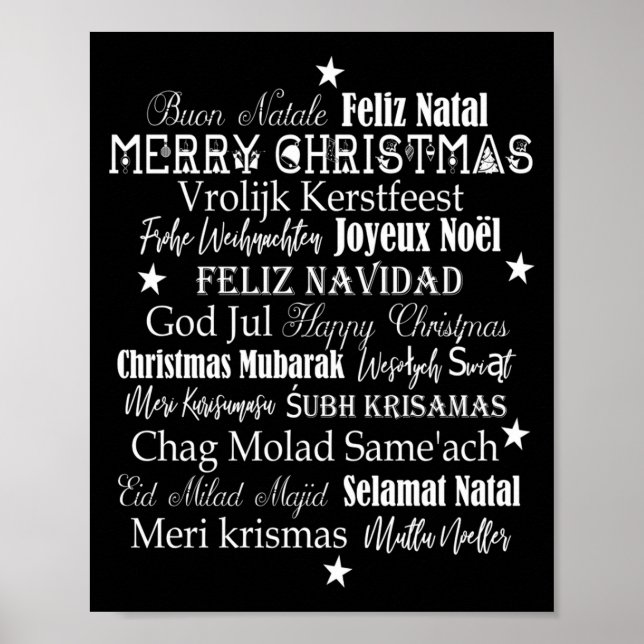 Affiche Différents Langues De Joyeux Noël T Shirt  (Devant)