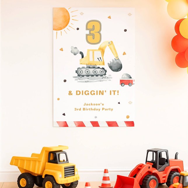 Affiche Diggin’ It Yellow Digger Brithday Party Welcome (Créateur téléchargé)