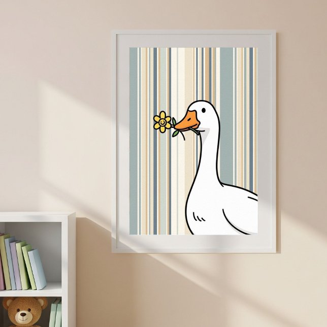 Affiche Digital Prints with Cute Duck - Striped Wall Decor (Créateur téléchargé)