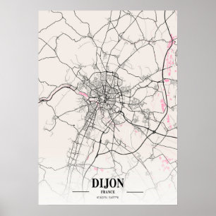 Affiche Dijon - France Carte de la ville napolitaine