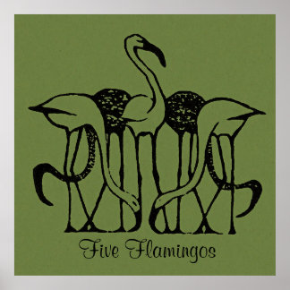 Affiche Dijsselhof - Cinq Flamants roses, art,