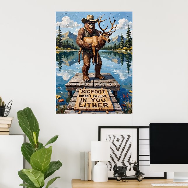 Affiche Dilemme au bord du quai : Sasquatch et l'élan (Bureau à domicile)