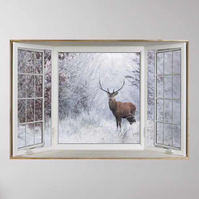 Affiche d'illusion de la fenêtre du cerf blanc d'h (Devant)