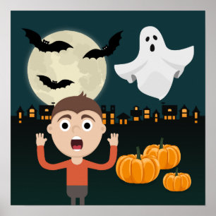 Affiche d'illustration de chauves-souris lune fant