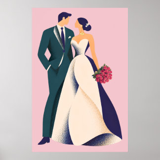 Affiche d'illustration de mariée & mari romantique
