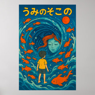 Affiche d'illustration de poisson rouge Undersea B