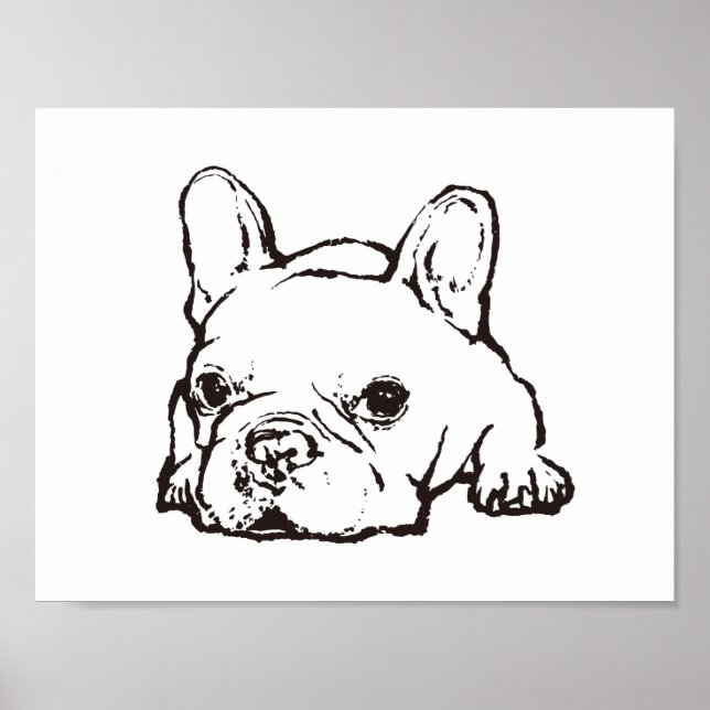 Affiche d'illustration manuscrite de Bulldog en fr (Devant)