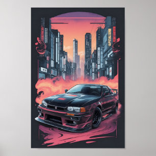 affiche d'illustration nissan skyline r-34