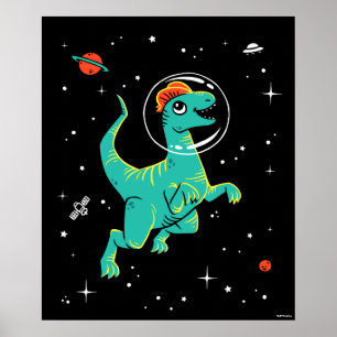 Affiche Dilophosaurus turquoise Et Orange Dinos Dans L'Esp