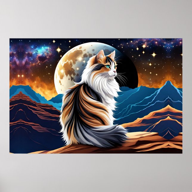 Affiche Dilute Calico Chat et Lune du désert (Devant)
