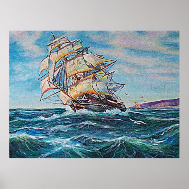 Affiche d'image de peinture à l'huile de voilier s (Devant)