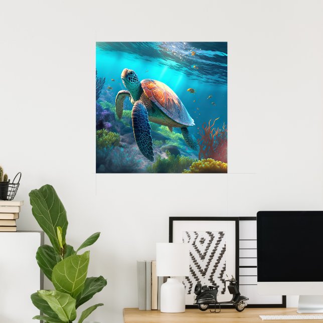 Affiche d'image de tortue de mer personnalisée déc (Bureau à domicile)