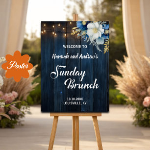 Affiche Dimanche Brunch Bleu Bois Chaîne Lumières Bienvenu