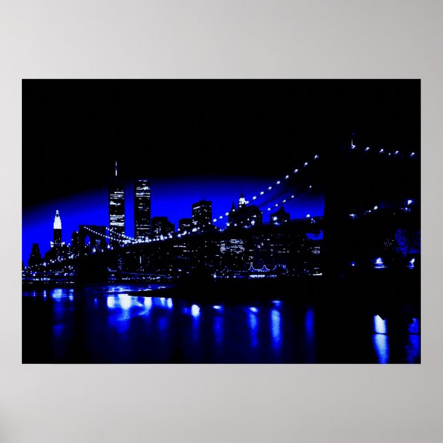 Affiche d'impression bleue de la ville de New York (Devant)