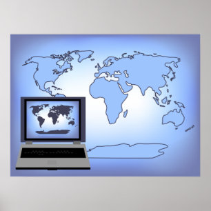 Affiche d'impression de carte du monde d'ordinateu