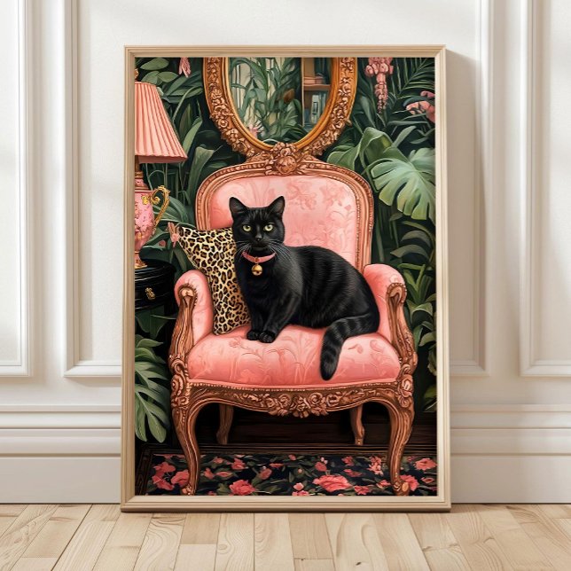 Affiche d'impression de chat noir tropical sur can (Créateur téléchargé)