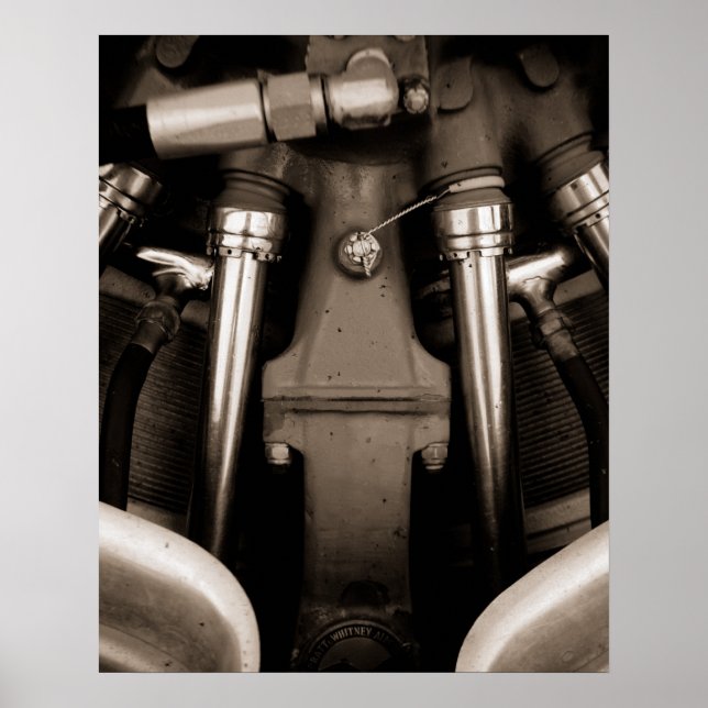 Affiche d'impression de moteur d'avion noir et bla (Devant)
