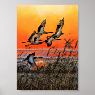 Affiche d'impression de peinture d'oiseaux volant