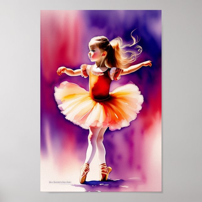 affiche d'impression de petite ballerine à l'aquar (Devant)