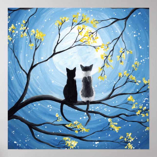 Affiche d'impression Lune Fantaisiste avec Chats (Devant)