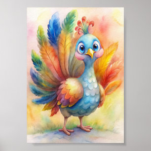 Affiche Dinde aquarelle fantaisiste, illustration de la na