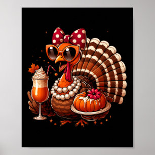 Affiche Dinde buvant du café arc de Thanksgiving femmes Tu