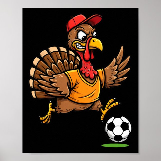 Affiche Dinde de soccer de Thanksgiving Dinde jouant au so (Devant)