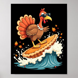 Affiche Dinde de surfeur hawaïen cool surfant sur la tarte