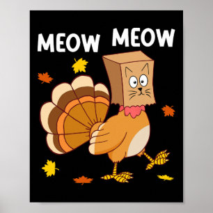 Affiche Dinde de Thanksgiving Chat Miaou Drôle Hommes Femm