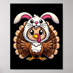 Affiche Dinde de Thanksgiving déguisée en lapin drôle