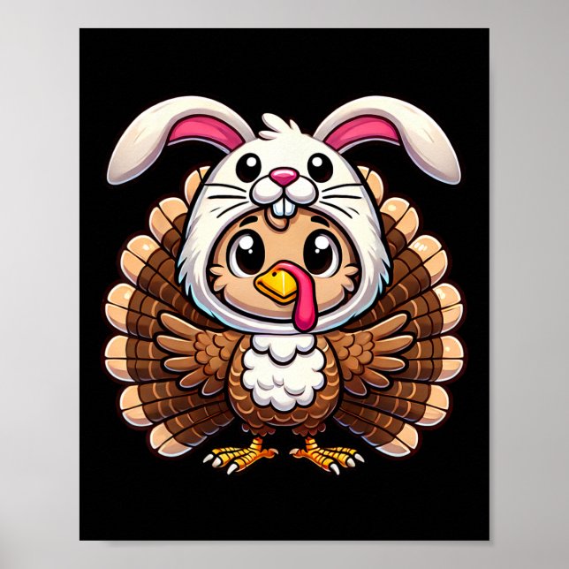 Affiche Dinde de Thanksgiving déguisée en lapin drôle (Devant)