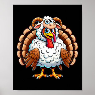 Affiche Dinde de Thanksgiving déguisée en mouton humour de