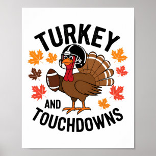 Affiche Dinde de Thanksgiving et touchés de football Joueu