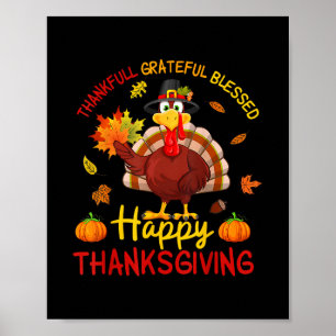 Affiche Dinde de Thanksgiving Femme Reconnaissant Grâce Bé