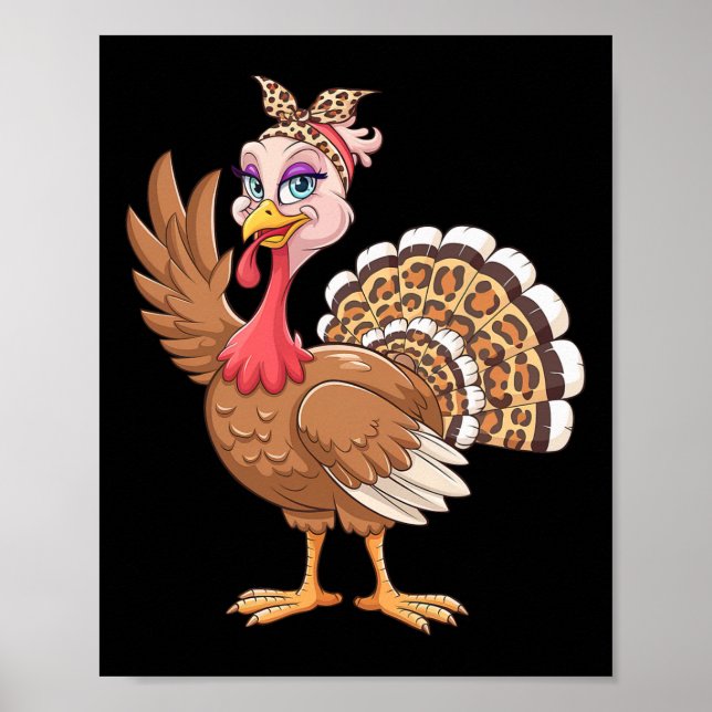 Affiche Dinde de Thanksgiving Femmes Fille Léopard Automne (Devant)