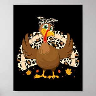 Affiche Dinde de Thanksgiving Léopard Femme Fille Automne 