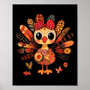 Affiche Dinde de Thanksgiving Mignon Ruban Coquette Fille