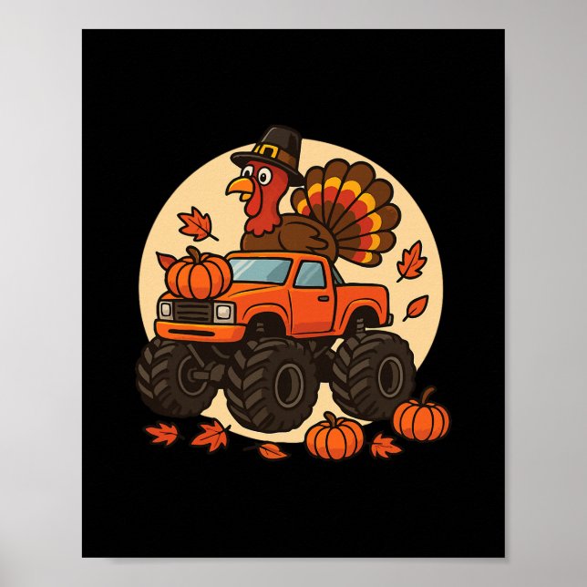 Affiche Dinde de Thanksgiving Monster Truck Automne Amusem (Devant)