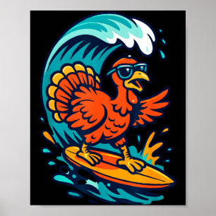 Affiche Dinde de Thanksgiving Surfeur Surfant 