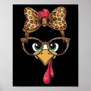 Affiche Dinde de Thanksgiving Visage Léopard Gles Femmes F