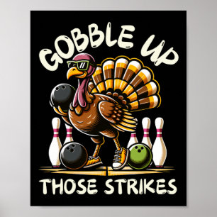 Affiche Dinde drôle de dicton jouant au bowling Thanksgivi