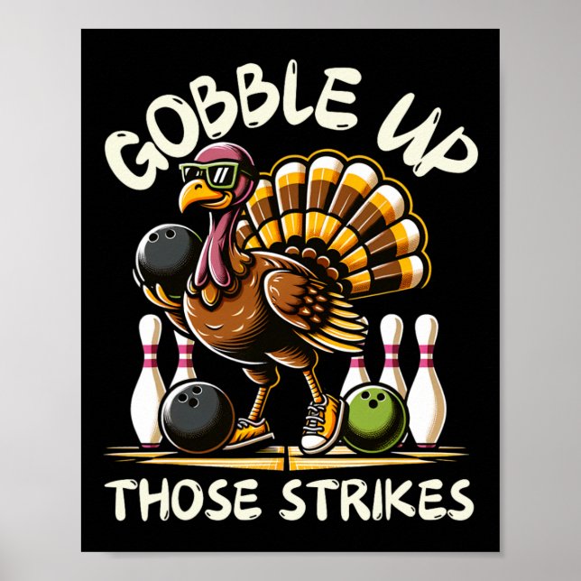 Affiche Dinde drôle de dicton jouant au bowling Thanksgivi (Devant)