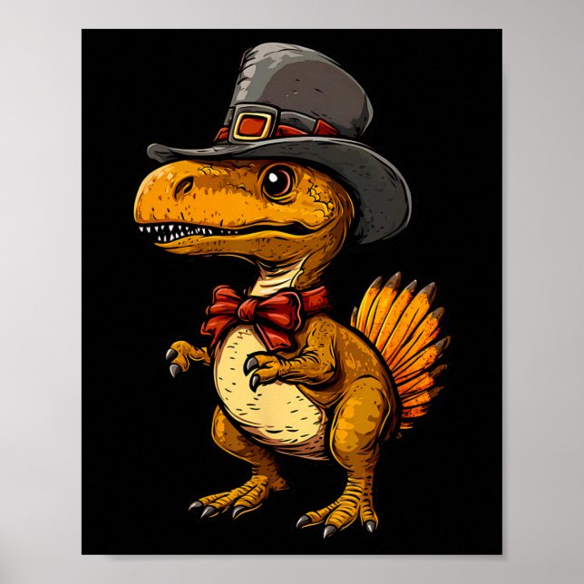Affiche Dinde drôle de dinosaure de Thanksgiving de jolie  (Devant)