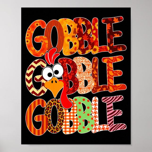 Affiche Dinde drôle de Thanksgiving Gobble Gobble Femme Fi (Devant)