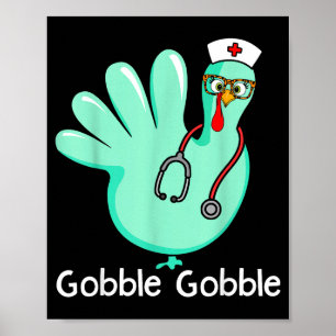 Affiche Dinde drôle gant Gobble Gobble Action de grâce Inf