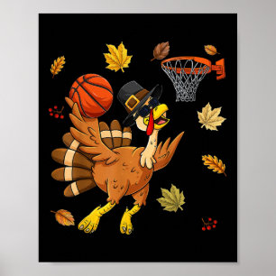 Affiche Dinde drôle jouant au bysquetbyll Joyeux Thanksgiv