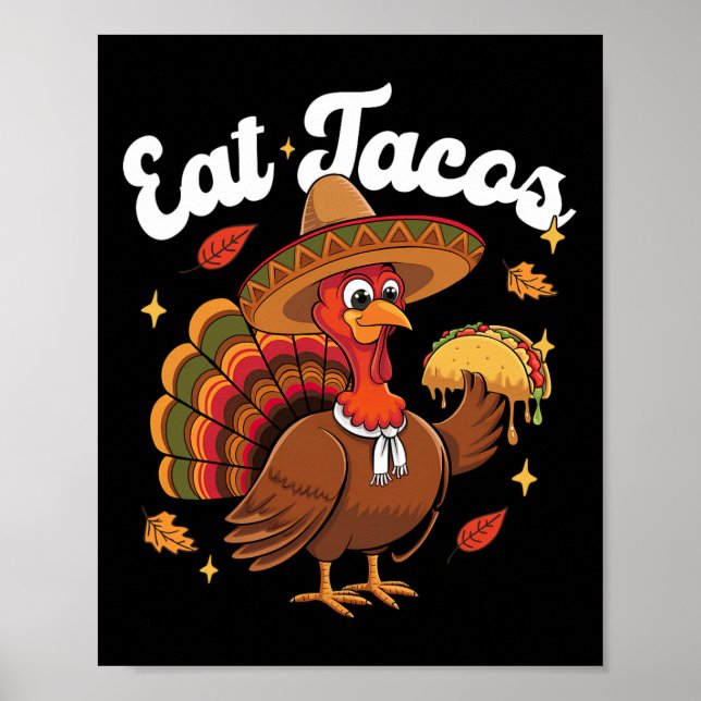 Affiche Dinde drôle mange Taco Végétalien Drôle de Thanksg (Devant)