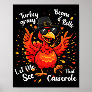 Affiche Dinde drôle Sauce Haricots Et Roulés Cerole Thanks