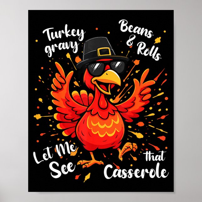 Affiche Dinde drôle Sauce Haricots Et Roulés Cerole Thanks (Devant)
