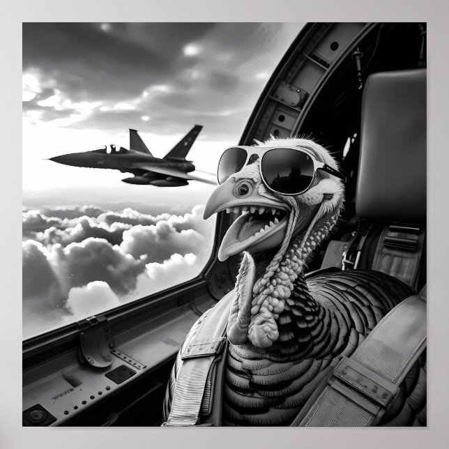 Affiche Dinde drôle selfie noir et blanc (Devant)